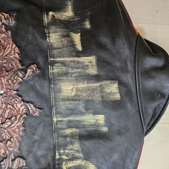 Rare Davoucci Leather Jacket Heavy Baggy Vintage Y2K Full Art Black Size XL
